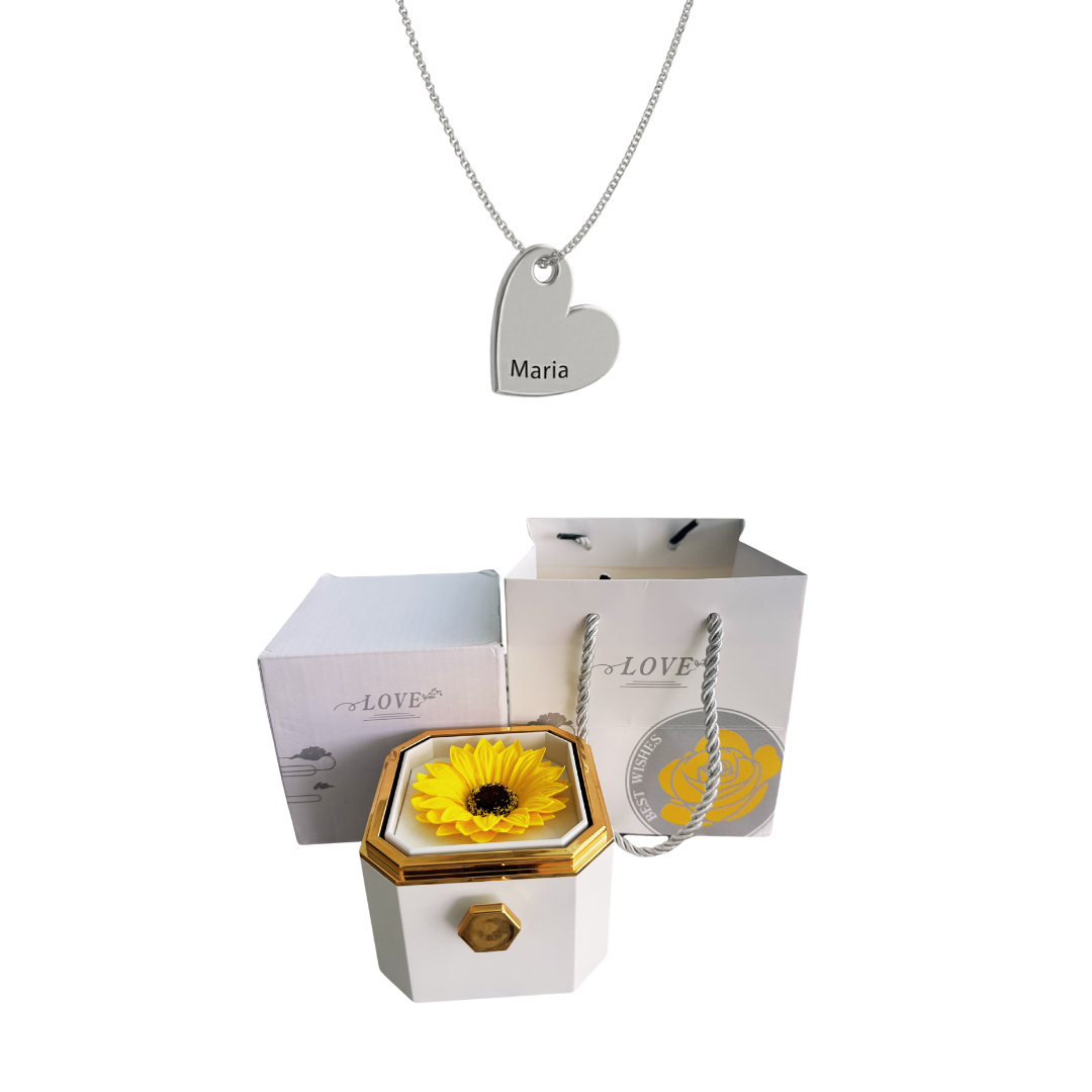 Coffret Tournesol Éternel & Collier Personnalisé
