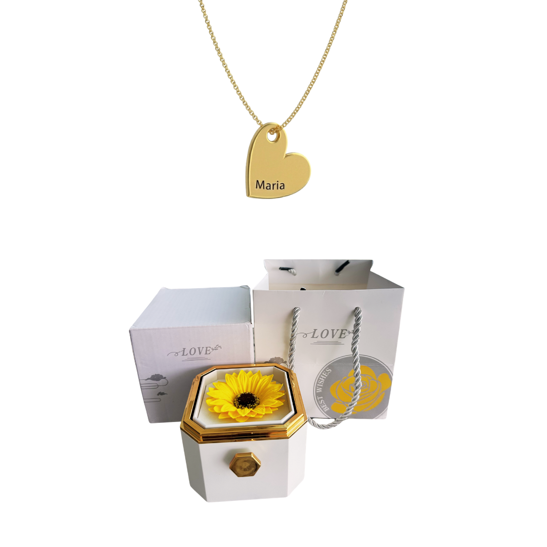 Coffret Tournesol Éternel & Collier Personnalisé