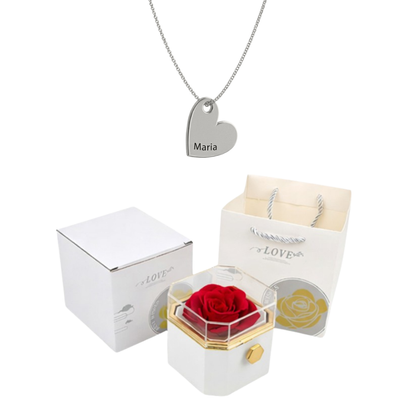 Coffret Rose Éternelle & Collier Personnalisé