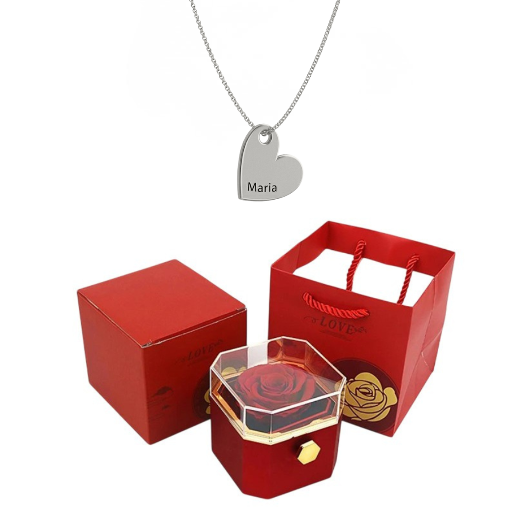 Coffret Rose Éternelle & Collier Personnalisé