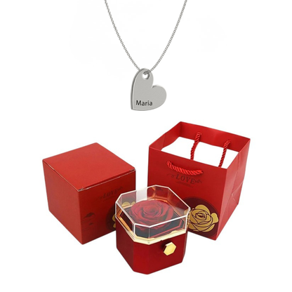 Coffret Rose Éternelle & Collier Personnalisé
