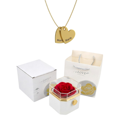 Coffret Rose Éternelle & Collier Personnalisé