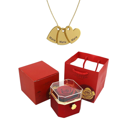 Coffret Rose Éternelle & Collier Personnalisé